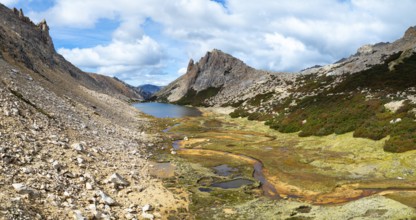 Aerial view, epic panorama, large glaciers, glacial lakes Lago de los Tres Laguna Sucia and Laguna