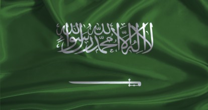 Saudi Arabia flag with cloth textured background. National flag of Saudi Arabia with realistic