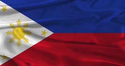 Flag of the Philippines with fabric textured background. Close up of National flag of the
