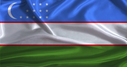 Uzbekistan flag with cloth textured background. National flag of Uzbekistan with realistic texture