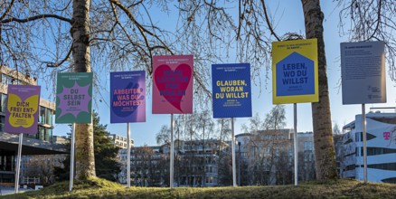 75 years of Basic Law, display boards at the Hessian State Representation in the Ministergärten on