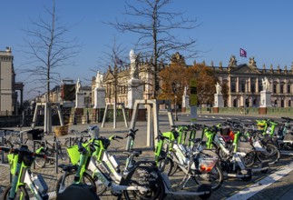 Parked electric scooters at Schlossbrücke, Unter den Linden, Berlin, Germany