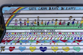 Good mood bench in the city center of Fulda, Hesse, Germany