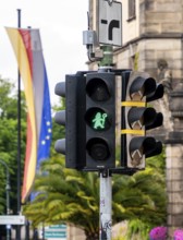 Pedestrian traffic light with episcopal symbols at the castle in Fulda, Hesse, Germany