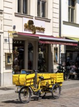 Deutsche Post bicycle loaded with luggage, letter and parcel delivery, Potsdam, Brandenburg,