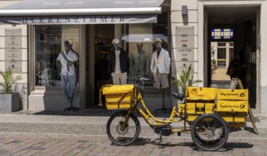 Deutsche Post bicycle loaded with luggage, letter and parcel delivery, Potsdam, Brandenburg,