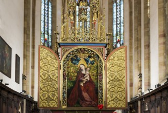 Famous medieval painting, Madonna in the Garden of Roses, by Martin Schongauer, Dominican Church,