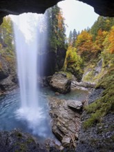 Waterfall mountain list in autumn-colored surroundings, Linthal, Klausenpass, Canton of Glarus,