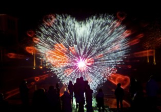 Illumination during the Herbstlichtgarten event in Sauerlandpark in the evening in Hemer,