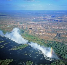 Aerial view, Victoria Falls, Zambezi, Zimbabwe, Africa, June 2000, vintage, retro, old, historic