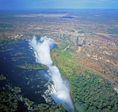 Aerial view, Victoria Falls, Zambezi, Zambezi Bridge, Zimbabwe, Africa, June 2000, vintage, retro,