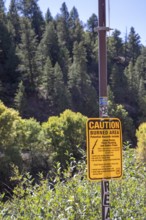 Gypsum, Colorado - A sign at an I-70 rest area in Glenwood Canyon warns of hazards that facing