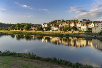 Residential buildings and the Elbe in Meissen, Saxony, Germany