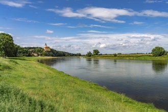 Hirschstein Castle or Neuhirschstein across the Elbe in Hirschstein, Saxony, Germany