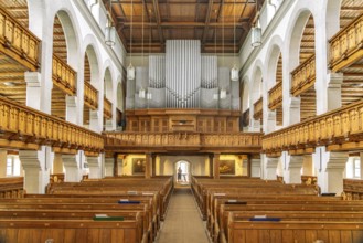 Interior and organ of the Friedenskirche im Anger Altkötzschenbroda, Kötzschenbroda, Radebeul,