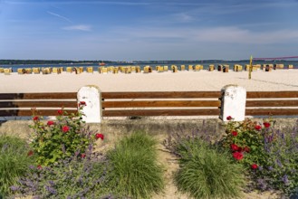 Beach chairs on the beach of Laboe on the Kiel Fjord, Laboe, Schleswig-Holstein, Germany
