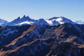 Snow-capped peaks of the Pointe de Moiry mountains, Val d'Anniviers, Valais Alps, Canton of Valais,