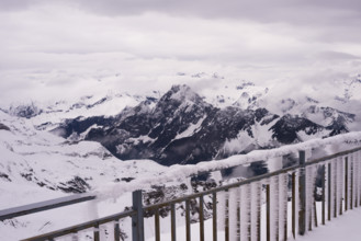 Another onset of winter in May, panorama from the summit station of the Nebelhorn, 2224m, to