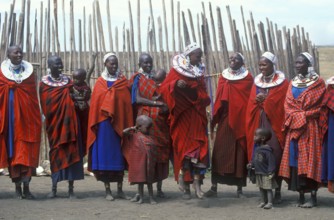Maasai woman with small children in their village in the Ngorongoro Crater, Tanzania, June 2000,