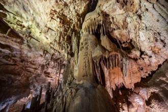Stalactites and stalagmites, rock formations in a stalactite cave, Grotta del Fico, Gulf of Orosei,