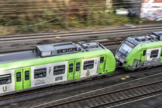 S-Bahn train on the route east, in front of Essen main station, regional transport in North