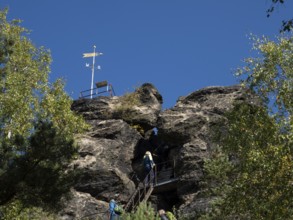 Rocks and rock group with via ferrata, Scharfenstein, Zittau Mountains, Saxony, Germany
