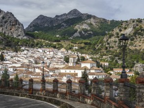 View over the white houses of village Grazalema, Parque natural de la Sierra de Grazalema,