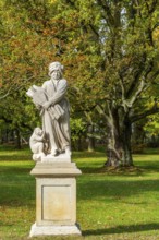 Stone sculpture in the castle park of Wiepersdorf Castle, Wieperdorf, Fläming, Brandenburg, Germany
