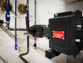 District heating transfer station in a cellar in Düsseldorf, Germany