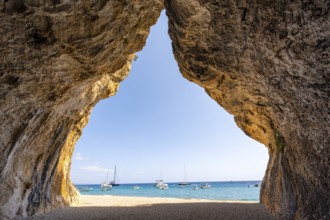 Rock cave on the beach at Cala Luna, Golfo di Orosei, Baunei, Sardinia, Italy