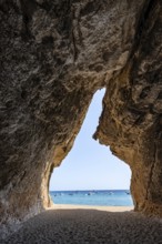 Rock cave on the beach at Cala Luna, Golfo di Orosei, Baunei, Sardinia, Italy