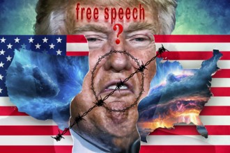 Symbolic image, freedom of speech according to Trump's liking, autocracy, dismantling of the rule