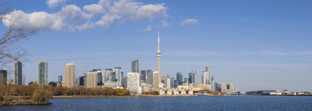 Scenic Toronto financial district skyline and modern architecture. View from Ontario lake