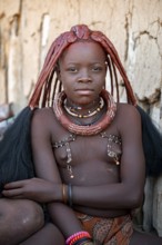Portrait, Himba woman, traditional Himba village, Kaokoveld, Kunene, Namibia