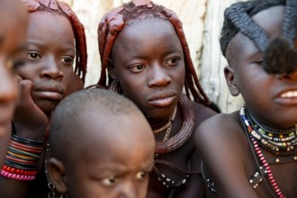 Himba children, traditional Himba village, Kaokoveld, Kunene, Namibia
