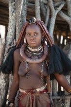 Young woman, Himba woman, traditional Himba village, Kaokoveld, Kunene, Namibia