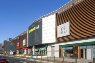 Chain restaurants modern leisure development buildings, Cardinal Park, Ipswich town centre,