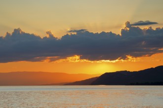 Colorful sunset over Lake Geneva, near Montreux, Canton of Vaud, . switzerland