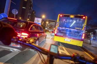 Cycling in the city, in the dark, in the evening, cycling underpass at the main train station, in