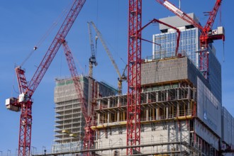 Construction site of the Covivio skyscraper in front, in the vicinity of Alexanderplatz in Berlin,