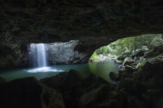 Natural Bridge Springbrook National Park Waterfall in the Basalt Cave, Queensland Gondwana
