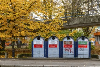 Collection containers for used glass and glass bottles. recycling of empties. Stuttgart,