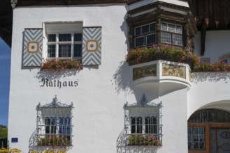 Town Hall, detail of the façade, Schliersee, Upper Bavaria, Bavaria, Germany