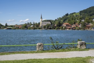 Landscape at Schliersee, St. Sixtus church, town view, Schliersee, Mangfall Mountains, Upper