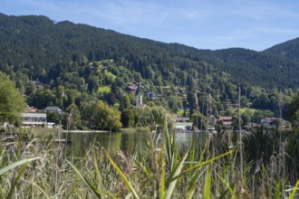 View of the village of Schliersee, in the foreground the lake, Schliersee, Upper Bavaria, Bavaria,