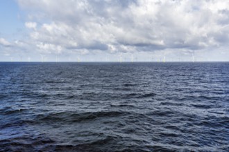Open sea, wind farm on the horizon, Bornholm, Baltic Sea, Denmark