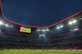 Floodlit game, soccer Bundesliga, blue hour, Allianz Arena, illuminated, Munich, Bayern, Germany