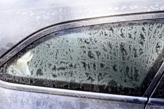Iced car window, winter, Germany