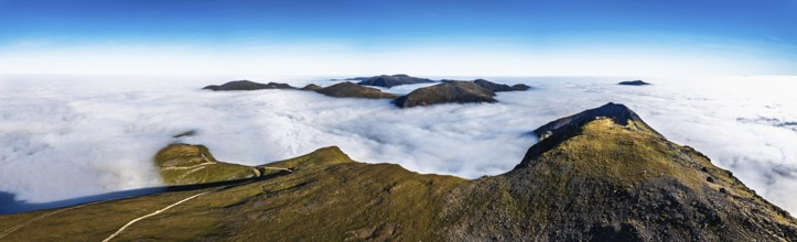 Snowdon Massif from a drone, Snowdon Range, Snowdonia, North Wales, UK