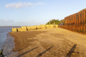 Temporary coastal defences erected by Bawdsey Haven Yacht Club, response to rapid erosion beach